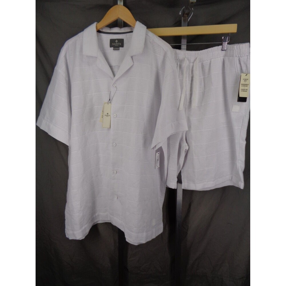 Saints Studio White Textured Button Shirt Shorts Set Men Size 2XL New